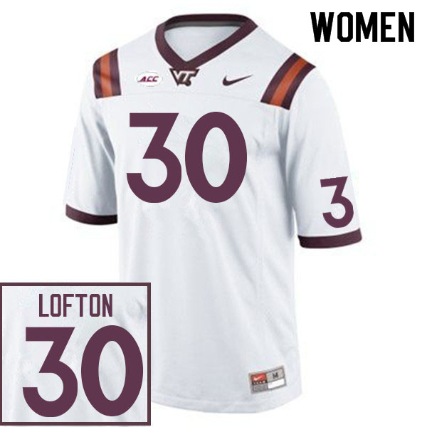 Women #30 Da'Wain Lofton Virginia Tech Hokies College Football Jerseys Sale-White